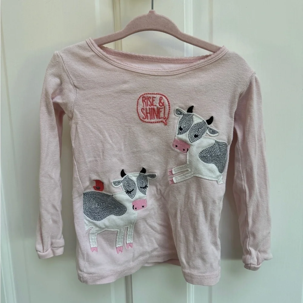 Carter’s 2T Girls Rise and Shine Cow Pink Girls Ling Sleeve Pajama Top